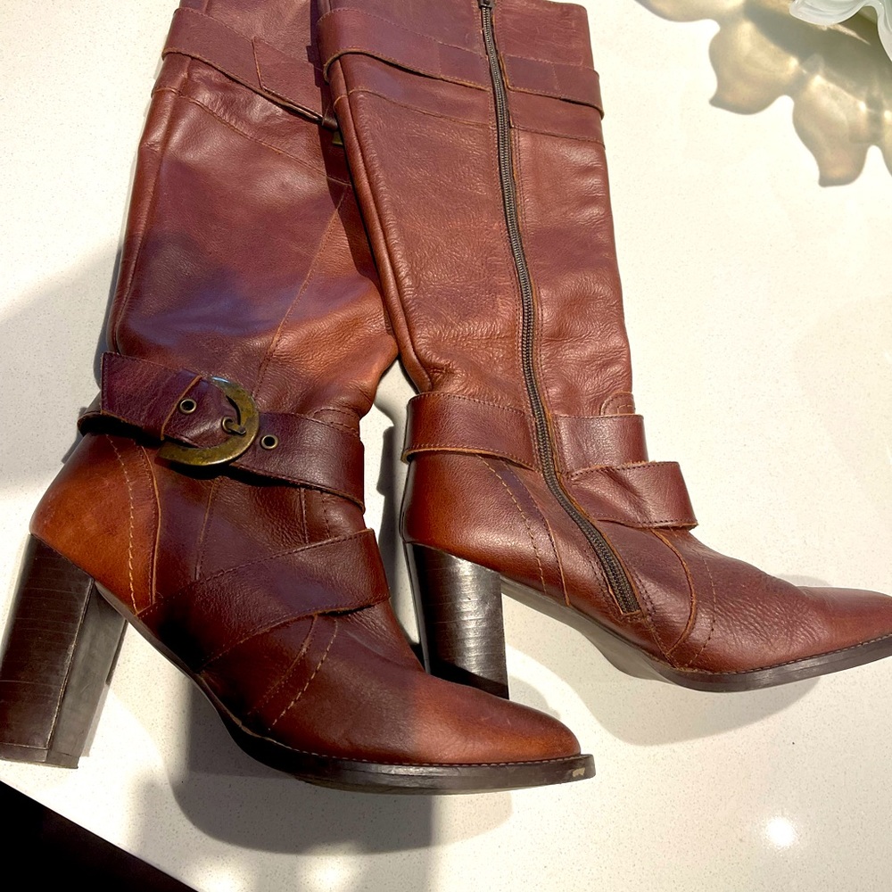 Brown leather boots